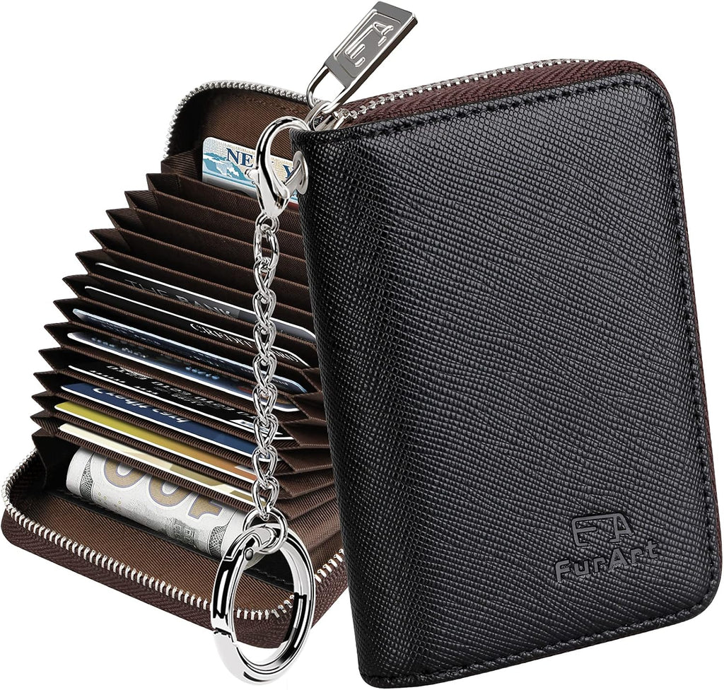 FurArt Zipper Wallet Women RFID Credit Card Holder keychain Wallet