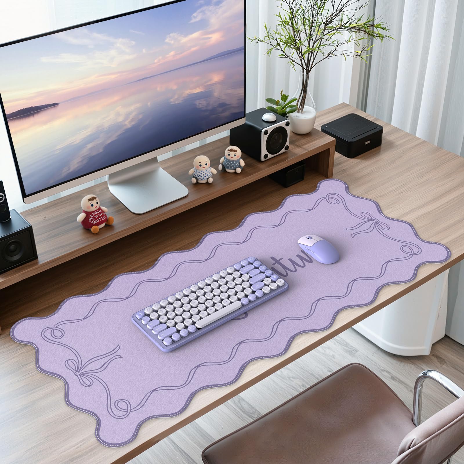 iCasso Blue Scalloped Mouse Mat, 35.4"x15.7" Computer Mat for Office