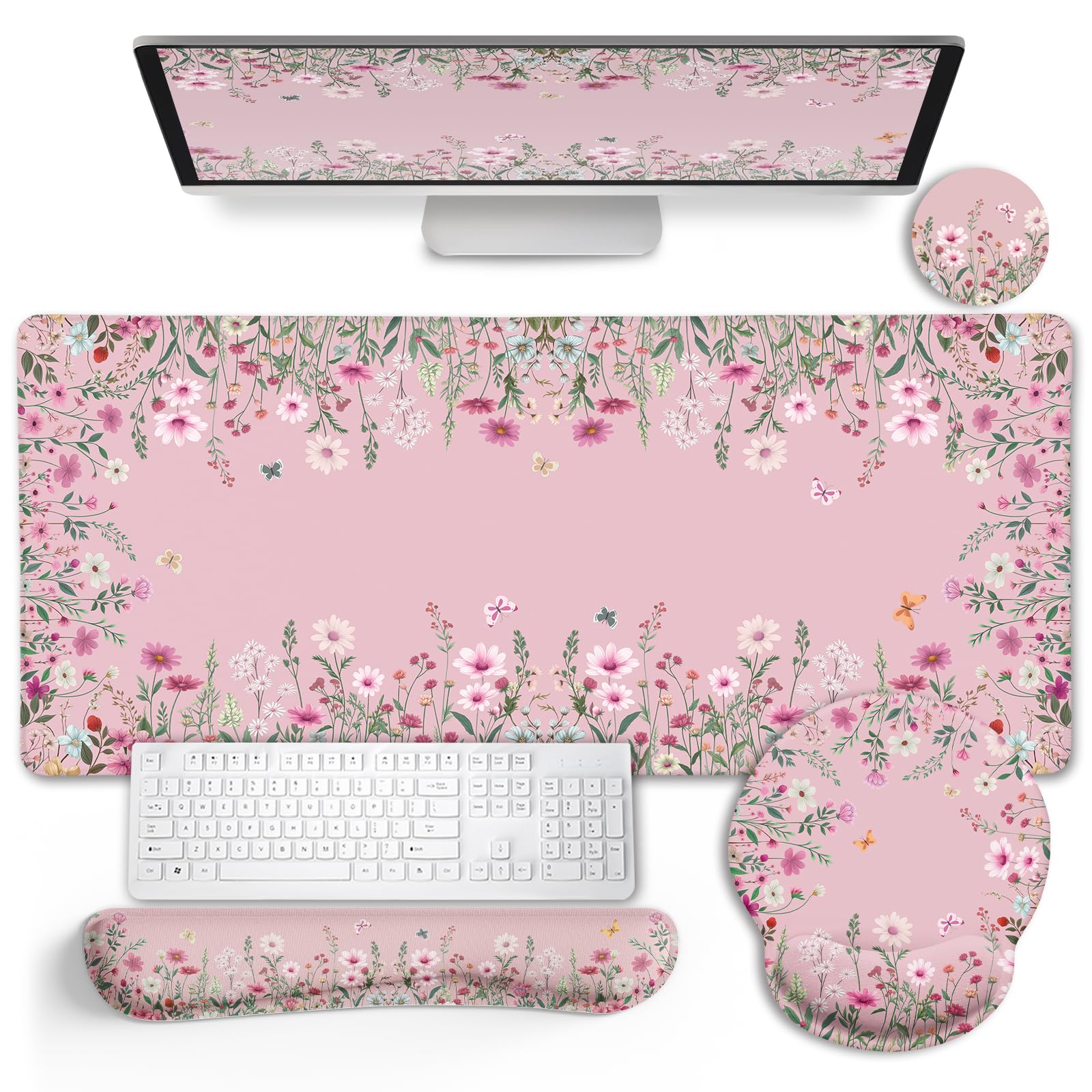 LIMKRIAN Goth Skull Mouse Pad Set Large Desk Mat for Desktop Decor