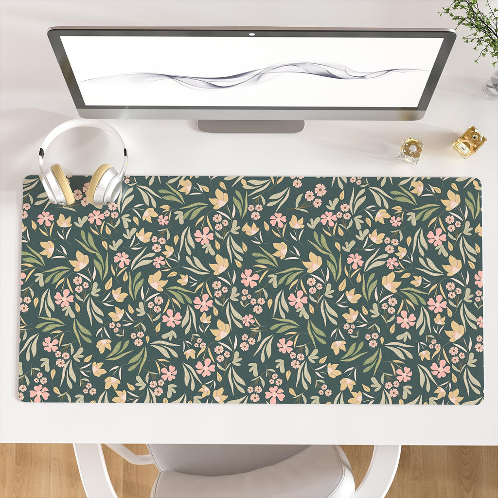 Faux Leather Large Mouse Pad, Office Desk Mat, 31.5"x15.7", Pink Floral
