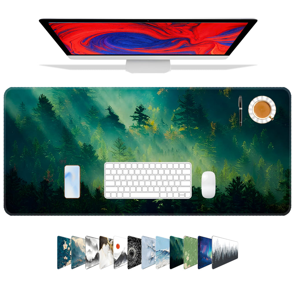 Galdas Mouse Pad For Gaming,Forest Background Pattern XXL XL Large Mouse Mat Long Extended MousePad Desk Mat Non-Slip Rubber Mice Pads Stitched Edges Thin (31.5 x 11.8 x 0.12 Inches) Tree