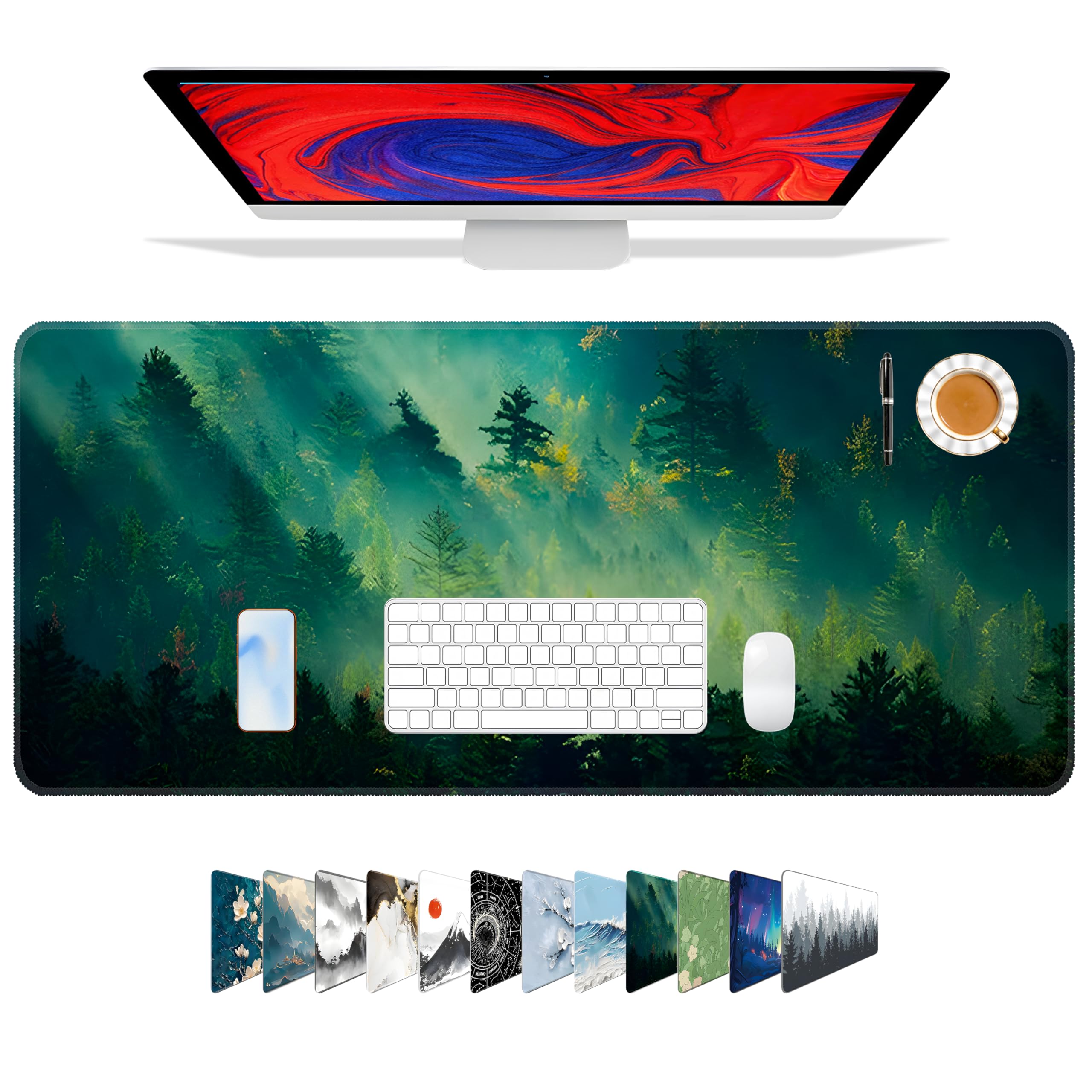 Galdas Mouse Pad For Gaming,Forest Background Pattern XXL XL Large Mouse Mat Long Extended MousePad Desk Mat Non-Slip Rubber Mice Pads Stitched Edges Thin (31.5 x 11.8 x 0.12 Inches) Tree
