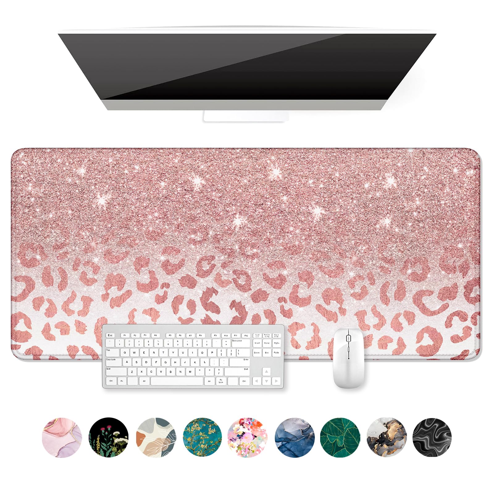 Auhoahsil Desk Mat, Ultra Large Mouse Pad, XXL Gaming Mousepad, Green Tropical Leaves Deskpad, Big Extended Full Size Mouse Pad, Desktop Desk Matt for Keyboard, Laptop & Computer, 35.5 x 15.7 in