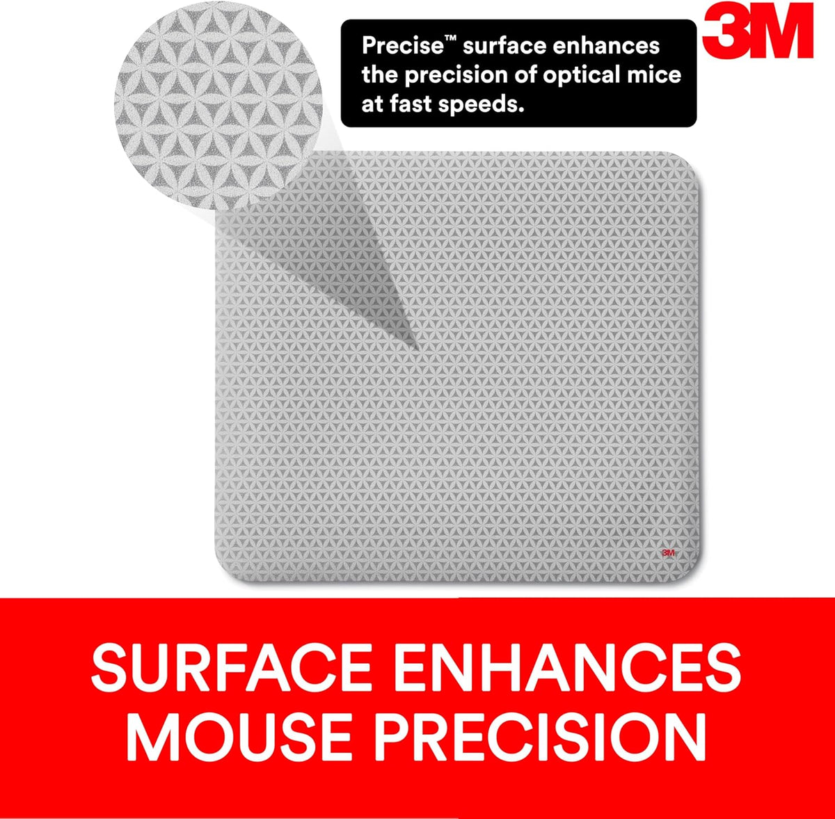 3M Precise Mouse Pad with Repositionable Adhesive Back, Enhances The Precision of Optical Mice at Fast Speeds and Extends The Battery Life of Wireless up to 50%*, 8.5" x 7", Bitmap (MP200PS), Polymer