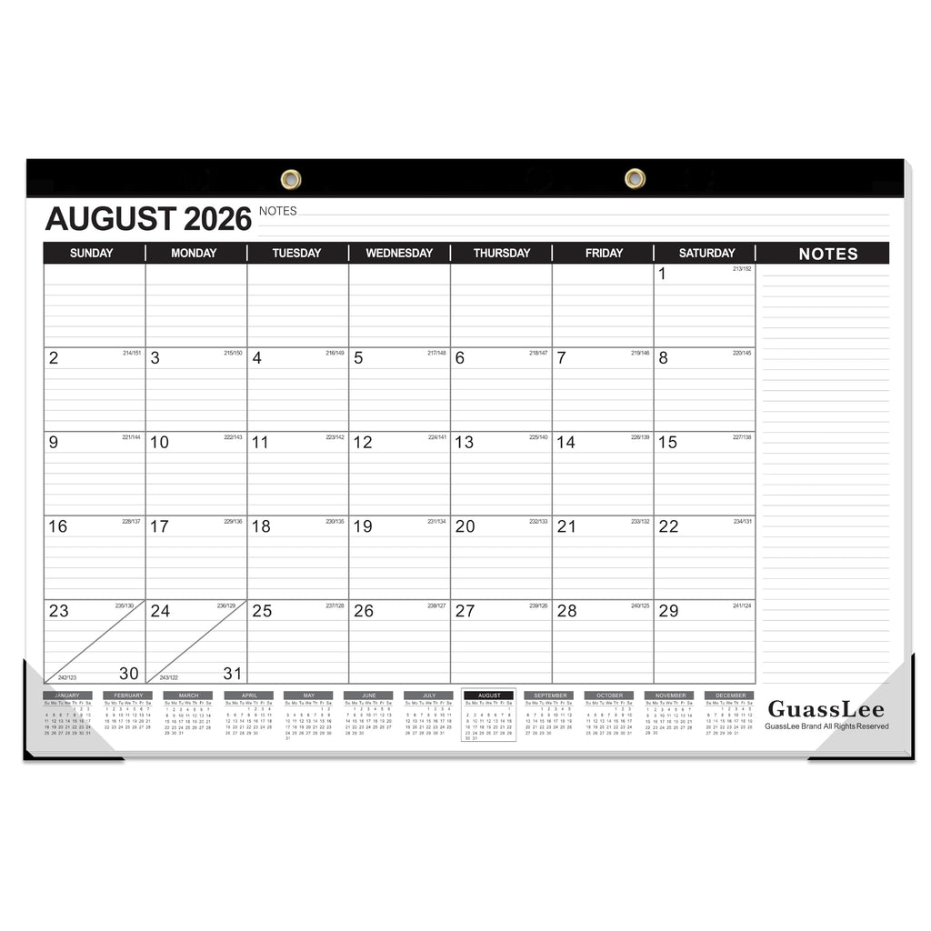GuassLee Desk Calendar 2026-2027 - 19 Months Academic Calendar 17" × 11.5" Desktop Calendar from Jun. 2026 to Dec. 2027 with Julian Date for Home School Office Desk Top Organizing