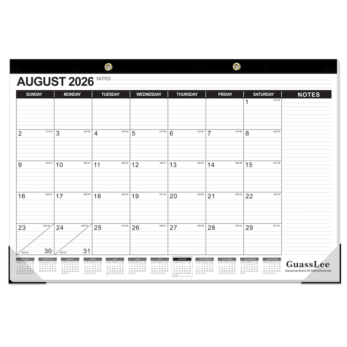 GuassLee Desk Calendar 2026-2027 - 19 Months Academic Calendar 17" × 11.5" Desktop Calendar from Jun. 2026 to Dec. 2027 with Julian Date for Home School Office Desk Top Organizing