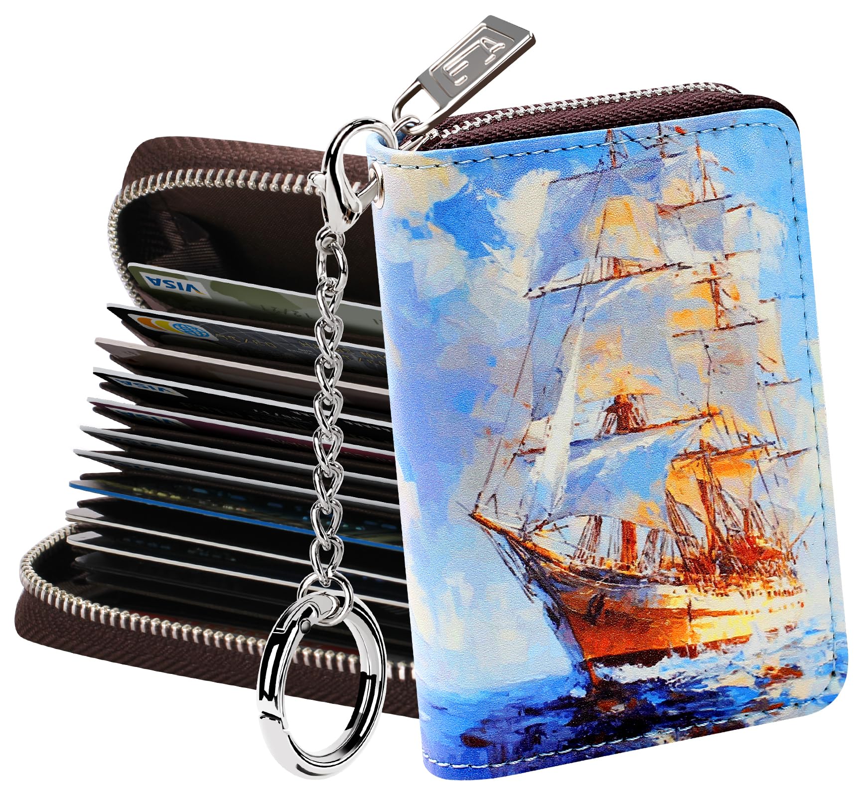FurArt Zipper Wallet Women RFID Credit Card Holder keychain Wallet