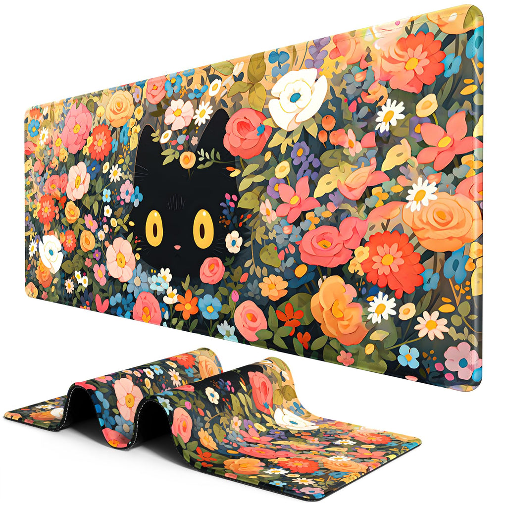 BOSOBO Extended Gaming Desk Mat, XXL Full Cover 31.5 x 11.8 Inches, Black Leopard Print