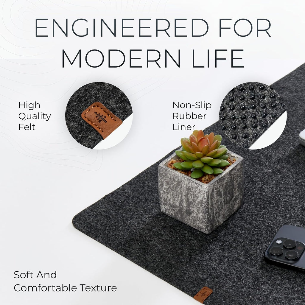 Nordik Felt Desk Mat - Large Felt Desk Pad - Charcoal 35 x 17 inches