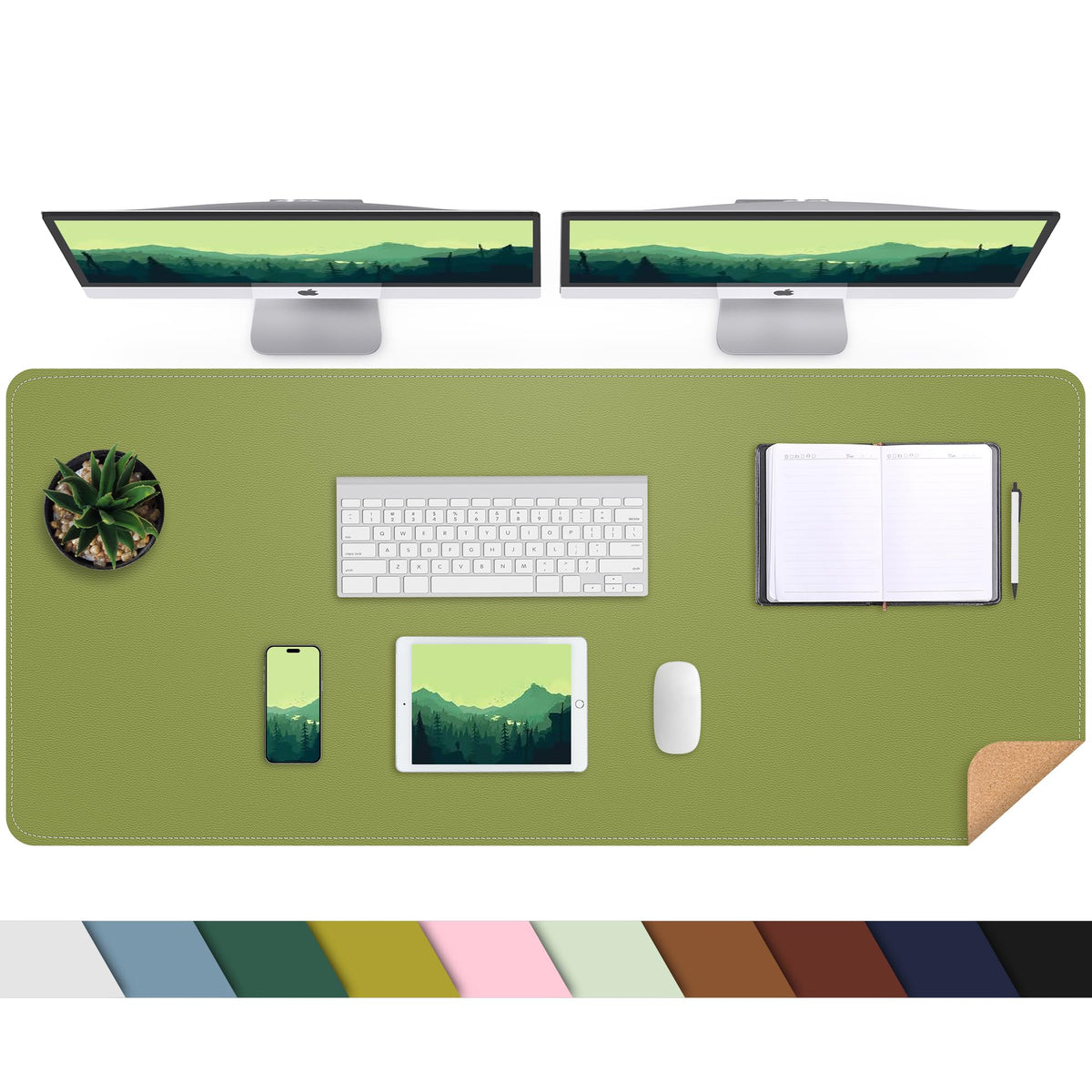 AFIING Desk Mat 35.4" x 17", Cork & PU Leather Desk Pad, Black