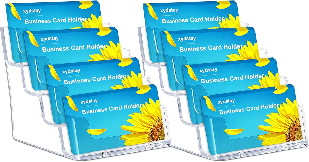 xydstay Acrylic 4-Tier Business Card Holder for Desk with 4 Pockets, 2 Pack