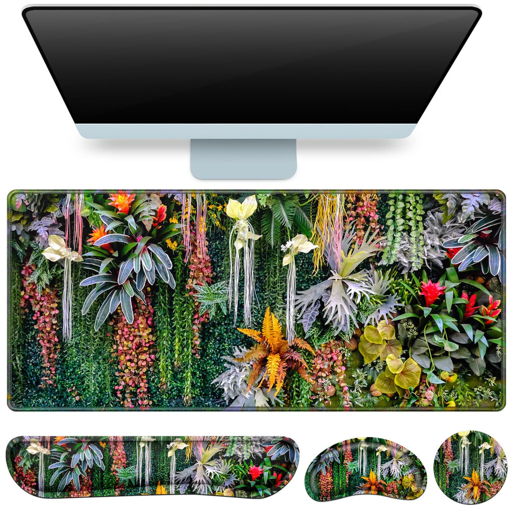 Desk Mat, Large Gaming Mouse Pad with Wrist Rest, 4in1 XXL Mousepad Floral