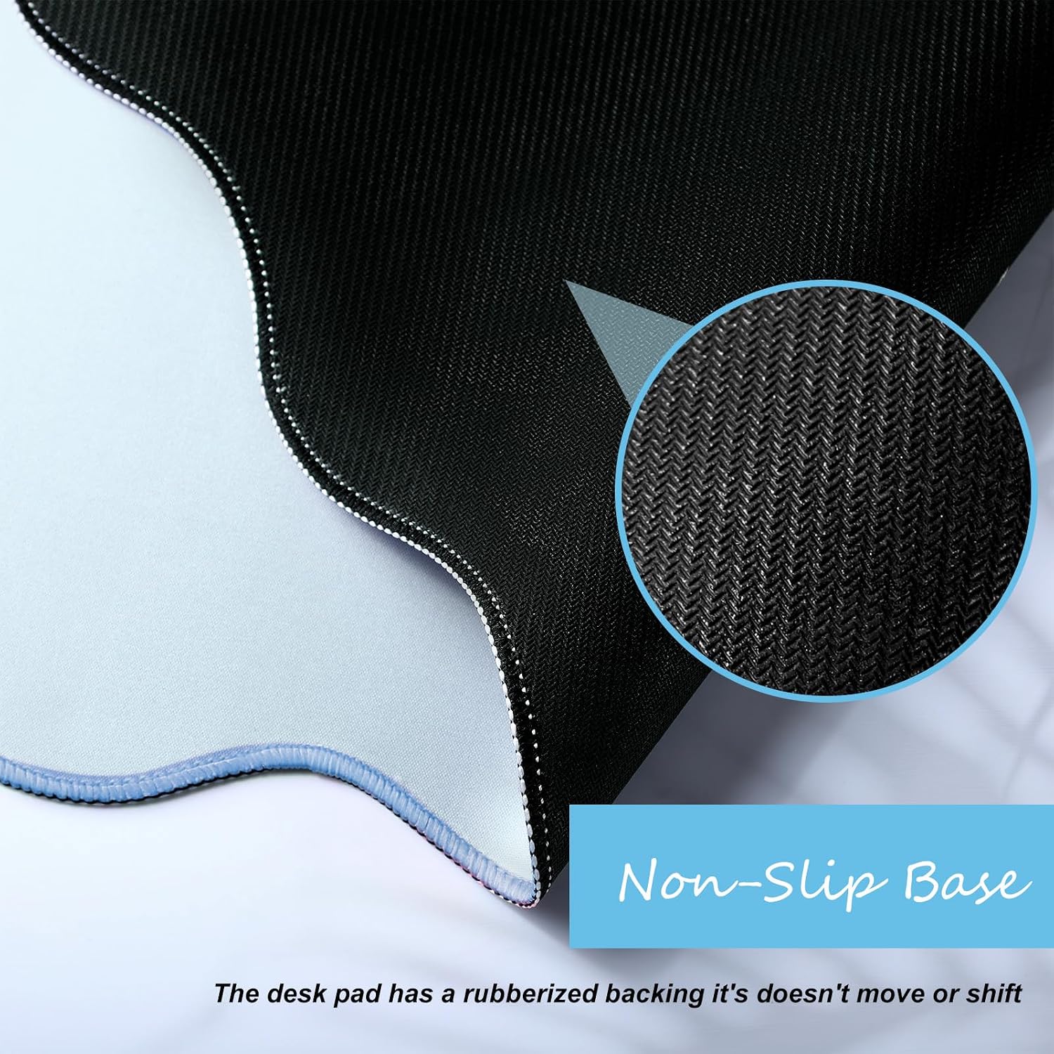 Hahafelt Large Scalloped Desk Mat Pad, Blue, 31.5 x 15.8 Inches