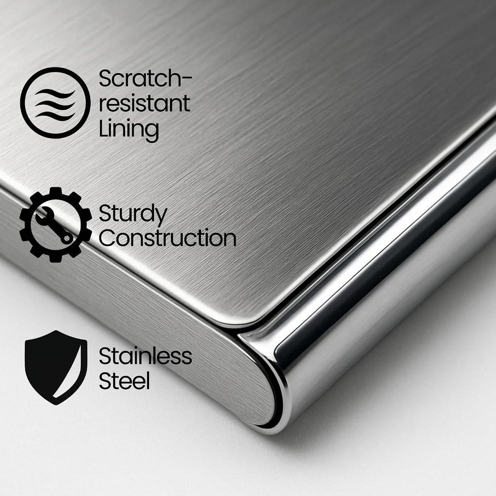 Business Card Holder, for Men and Women, Slim Minimalist Design Case, Stainless Steel Metal, Fits 18 Business Cards in Pocket