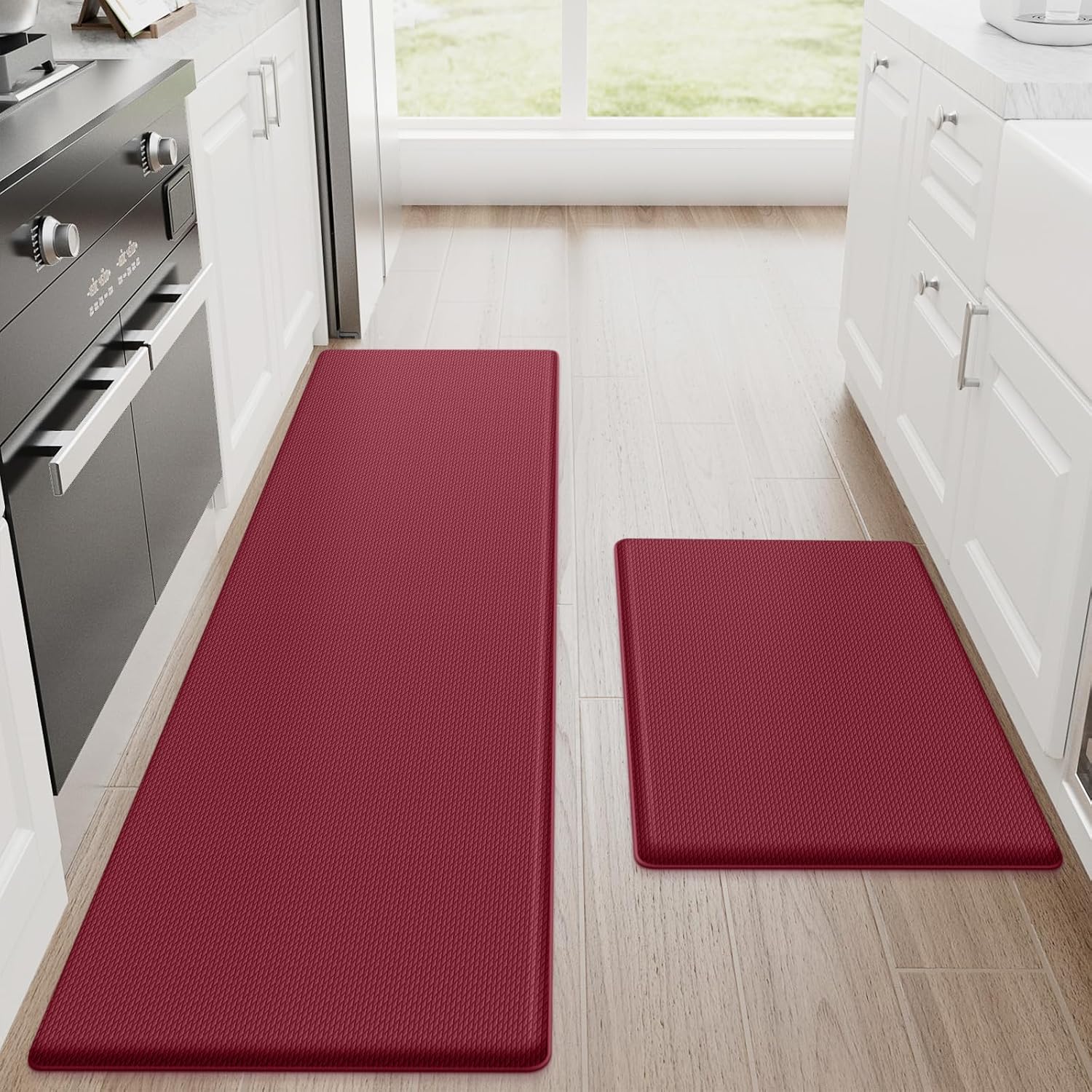 StepRite Kitchen Mats for Floor, 2-Piece Anti-Fatigue Kitchen Rugs, Black