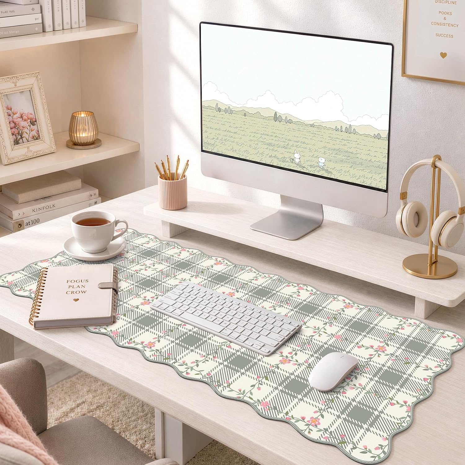 iCasso Light Green Mouse Mat 35.4"x15.7", Desk Shield for Workspace