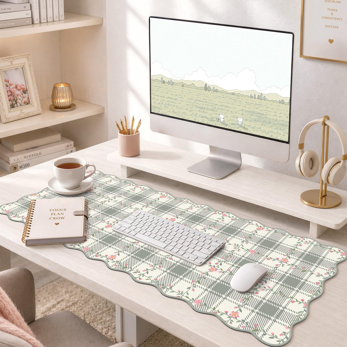 iCasso Light Green Mouse Mat 35.4"x15.7", Desk Shield for Workspace