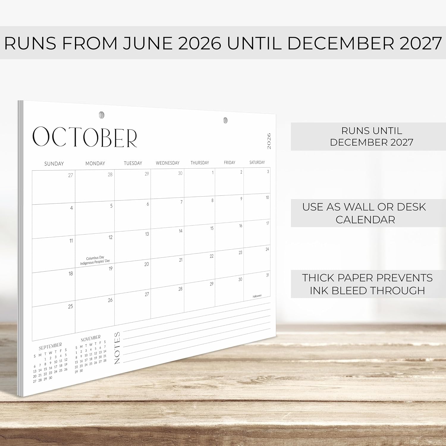 Aesthetic 2026-2027 Desk Calendar - Runs From June 2026 Until December 2027