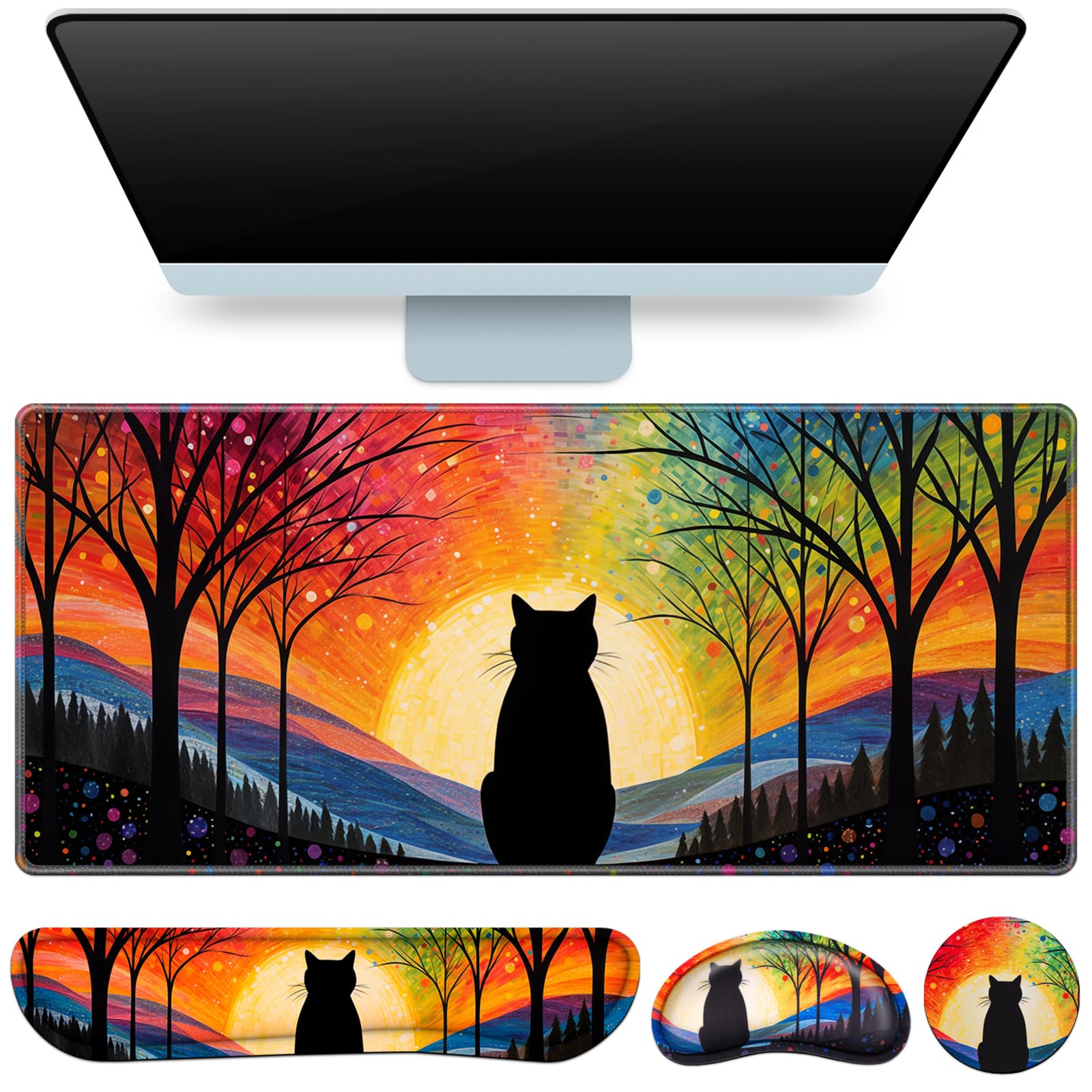 Desk Mat, Large Gaming Mouse Pad with Wrist Rest, 4in1 XXL Mousepad Floral