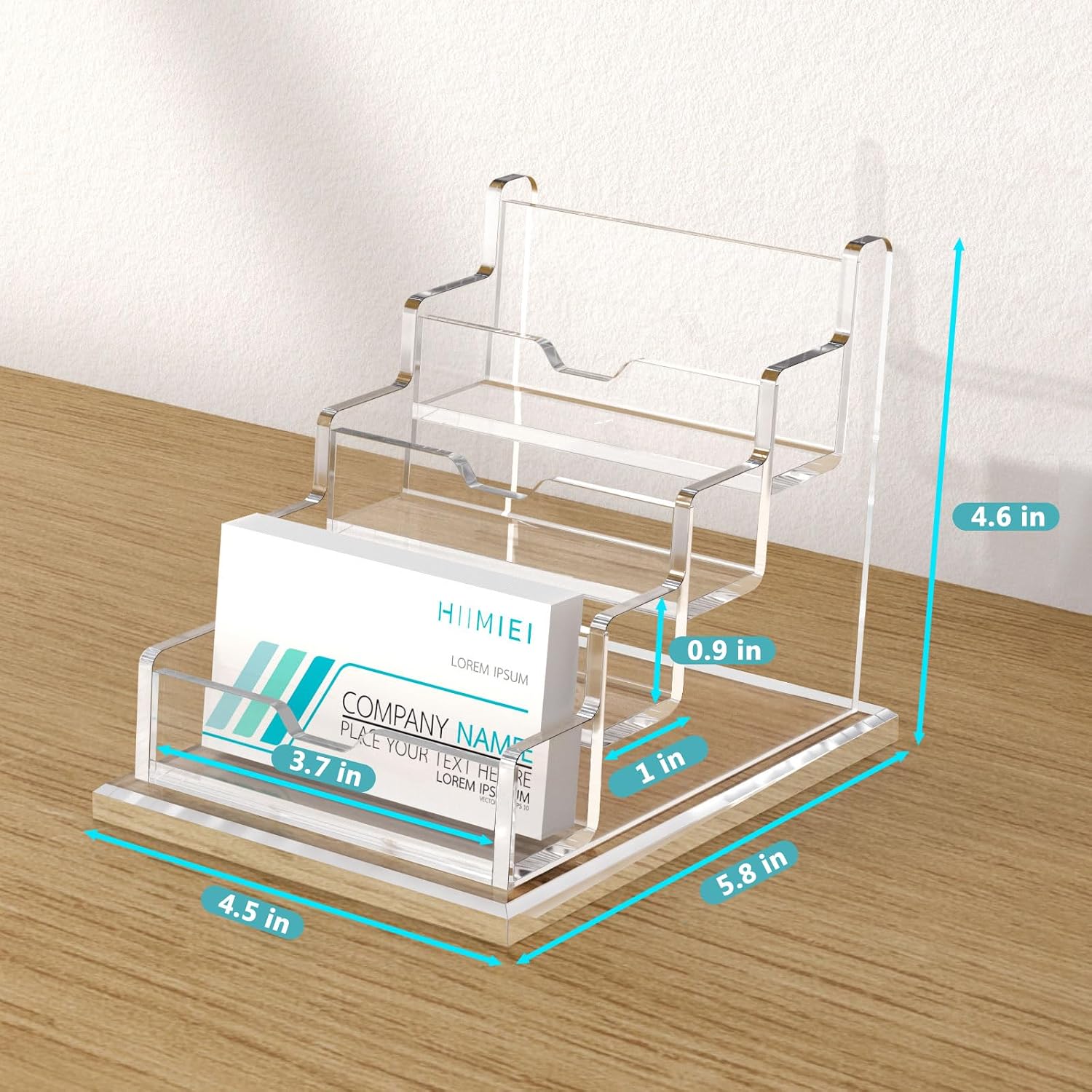 HIIMIEI Acrylic Business Card Display, Multiple Card Holder for Office, Home, Restaurant - 4 Slot 4 Tier