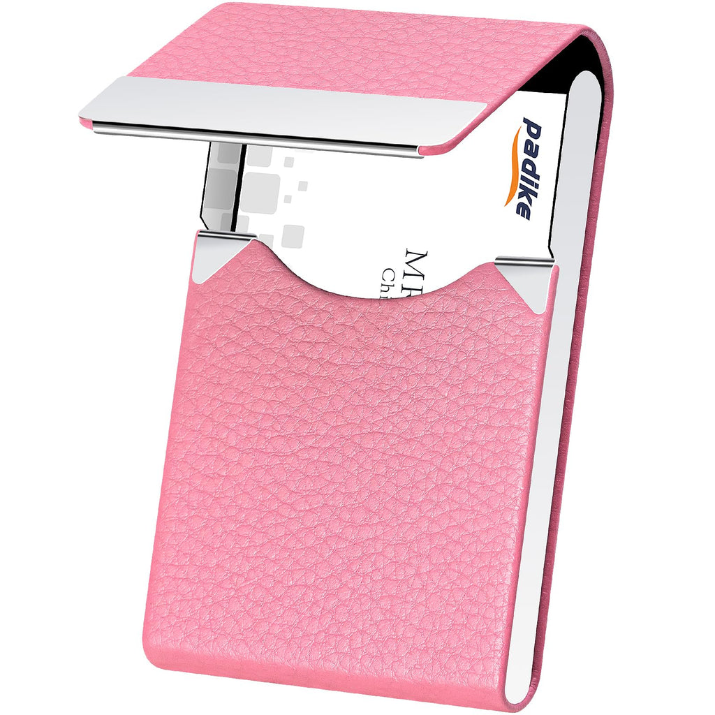 Padike PU Leather Business Card Holder for Women Slim Pocket Business Name Card Holder Stainless Steel Business Card Case with Magnetic Shut (Purple)
