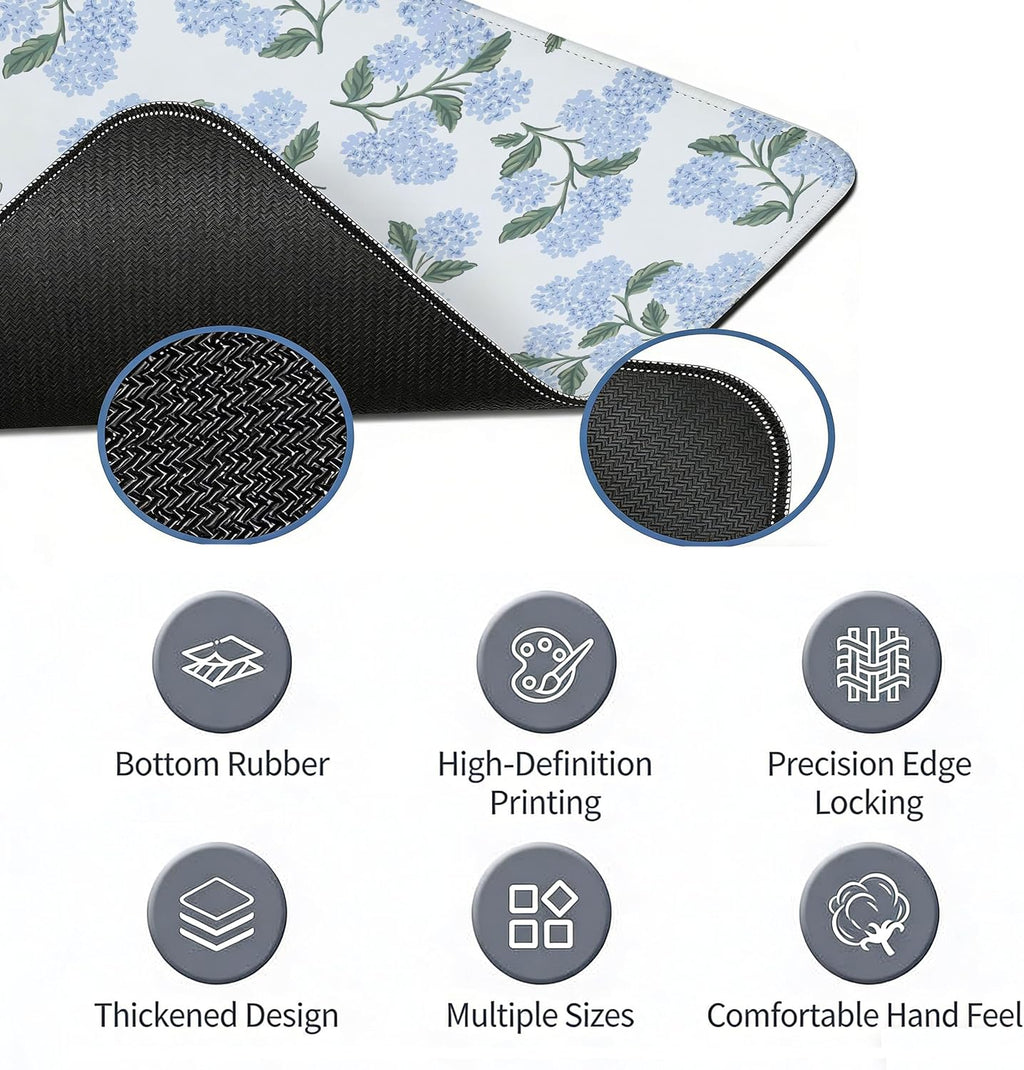 UTELKA Blue Desk Mat, Flroal Desk Matt for Desktop Mouse Pad 31.5x11.8