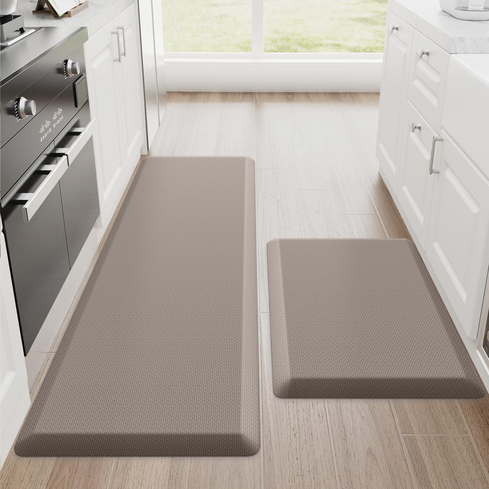 StepRite Kitchen Mats for Floor, 2-Piece Anti-Fatigue Kitchen Rugs, Black