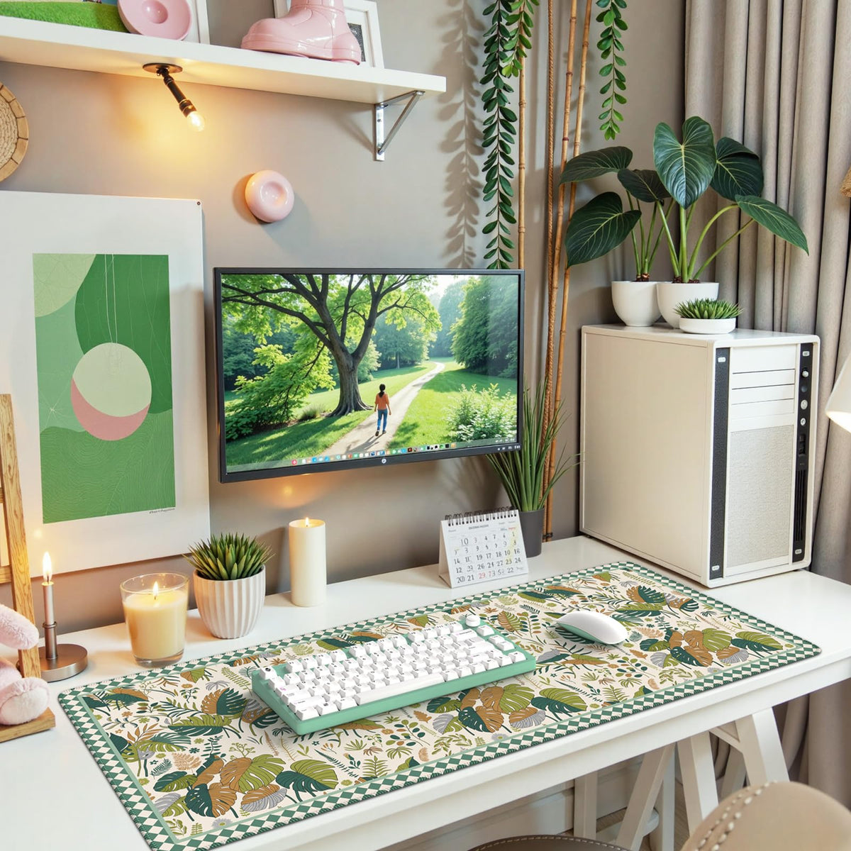 iCasso Desk Mat,Mouse Pad for Office Desk,35.4x15.7in,Pink Flowers