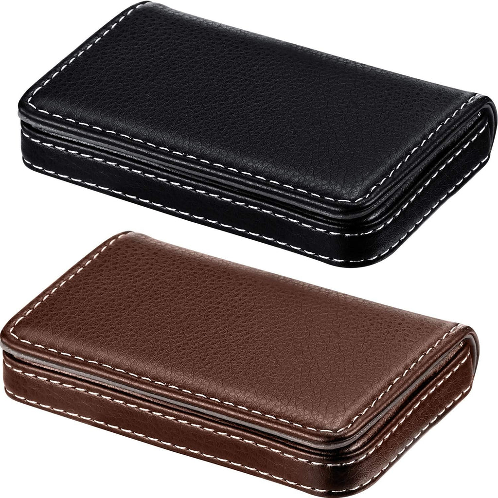 Outus 2 Pcs Business Card Holder PU Leather, Black and Coffee