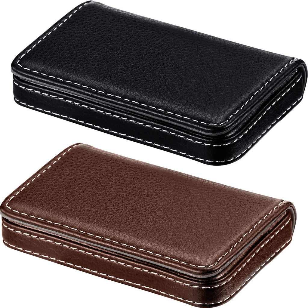 Outus 2 Pcs Business Card Holder PU Leather, Black and Coffee
