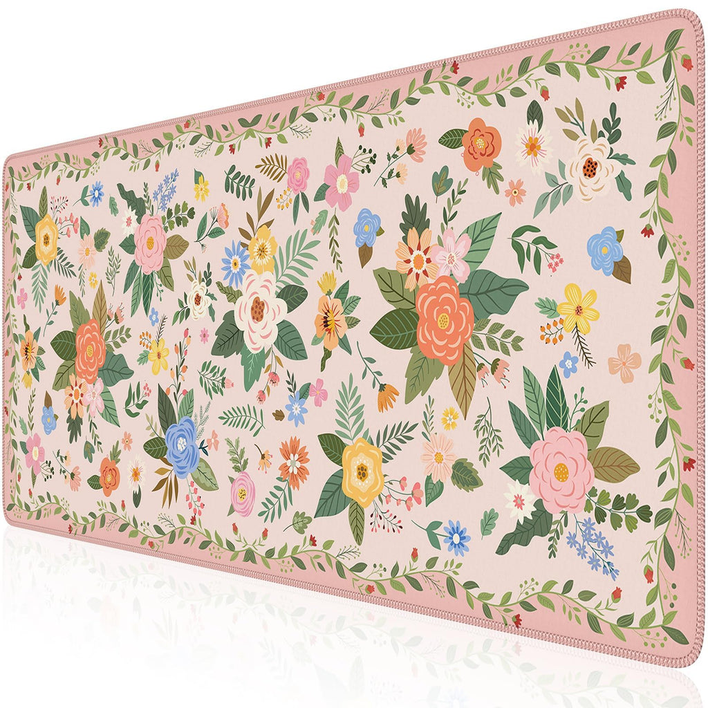 iCasso Desk Mat,Mouse Pad for Office Desk,35.4x15.7in,Pink Flowers