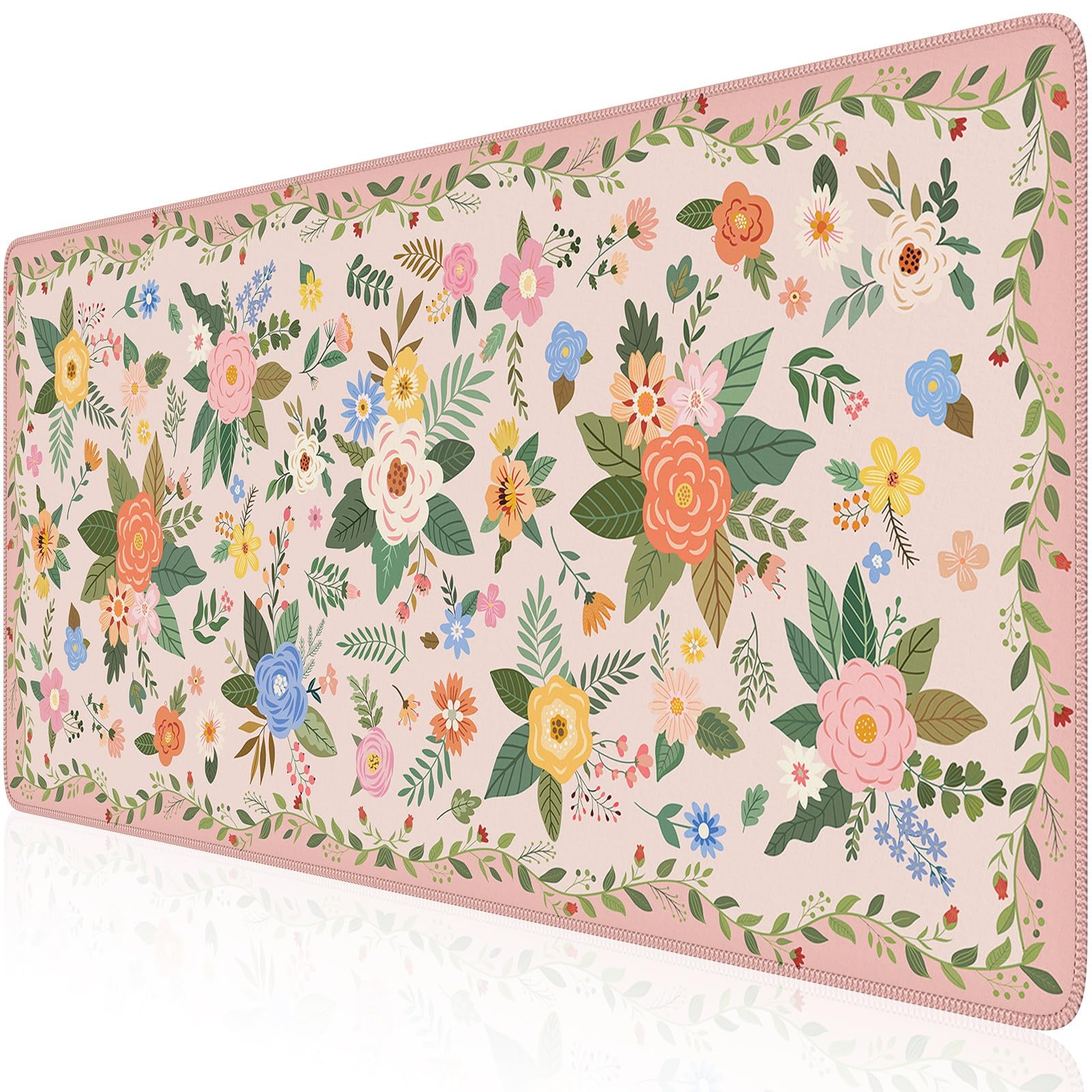 iCasso Desk Mat,Mouse Pad for Office Desk,35.4x15.7in,Pink Flowers