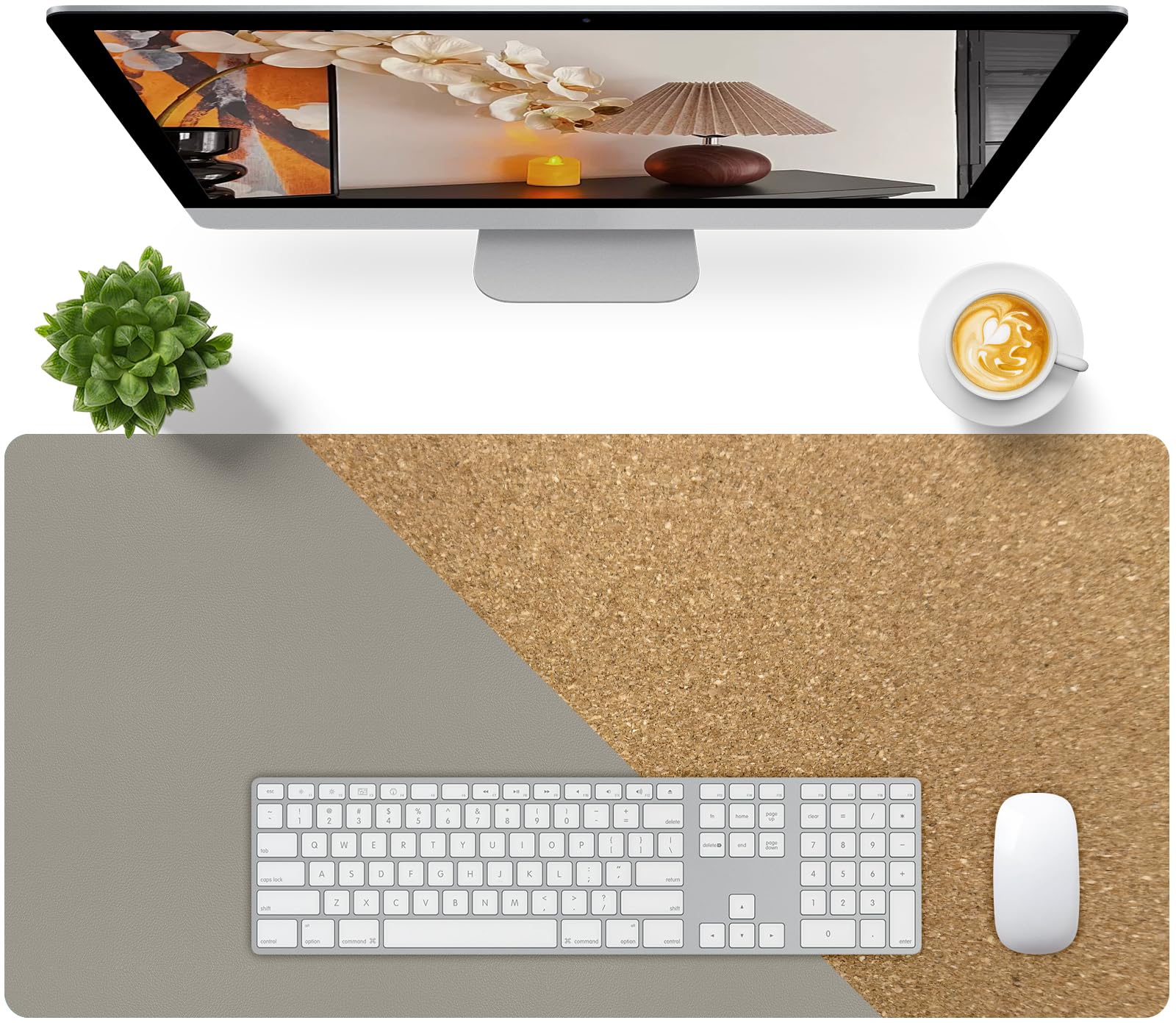 Bloss Leather Desk Pad and Keyboard Wrist Rest, Large Mouse Pad + Keyboard Pad+Mouse Wrist Support, Non-Slip Desk Mat Protector for Office, Home(31.5×15.7 Inches,Beige)