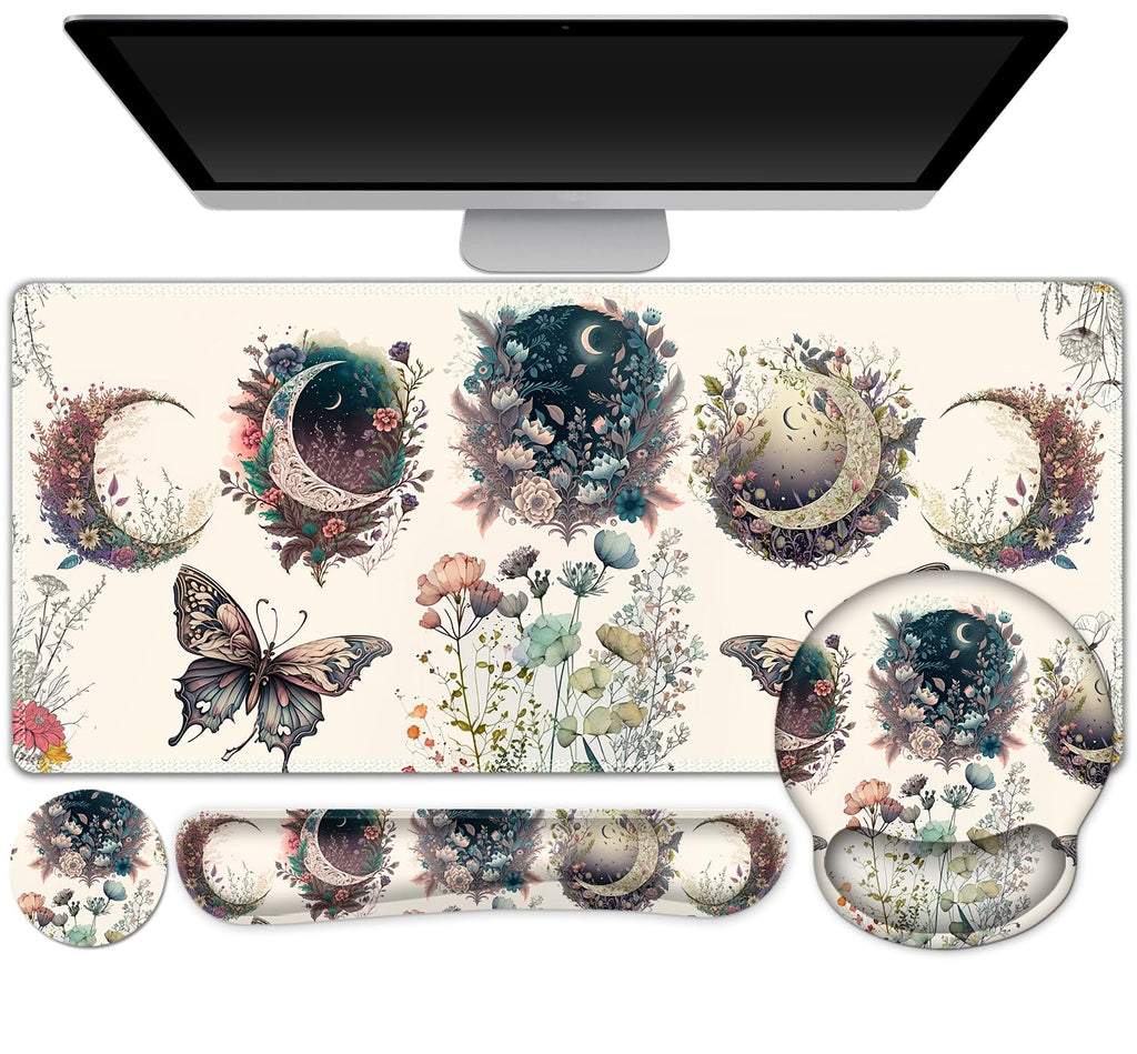 Gaming Mouse Pad Large Desk Mat, Cute Purple Marble Rose Desk Pad Protector