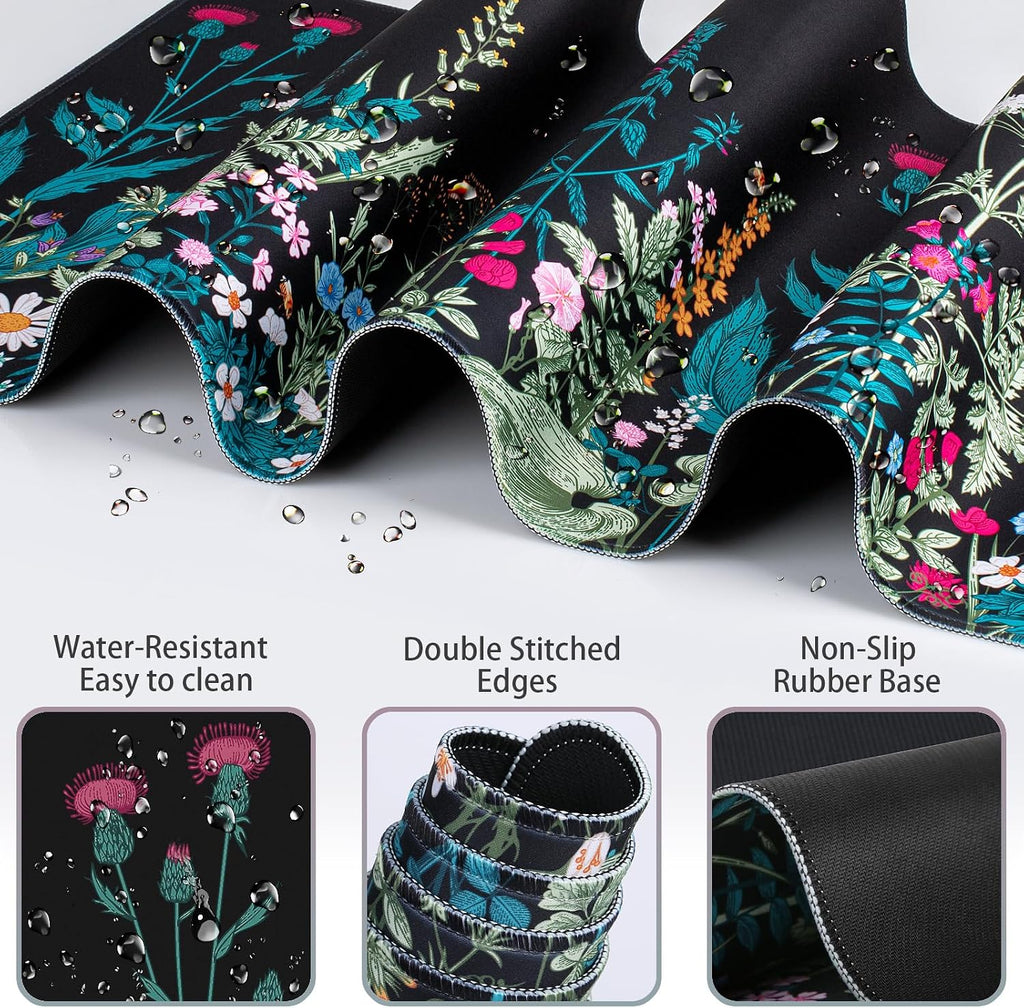 Desk Mat, Large Gaming Mouse Pad with Wrist Rest, 4in1 XXL Mousepad Floral
