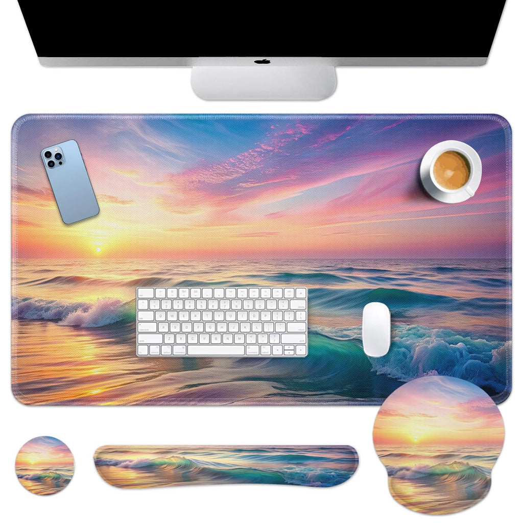 Britimes Keyboard Mouse Pad Set, 4 in 1 Desk Mat Set, Pink Rose Gold