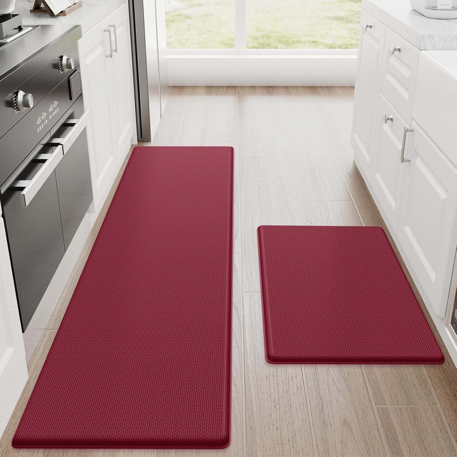 StepRite Kitchen Mats for Floor, 2-Piece Anti-Fatigue Kitchen Rugs, Black