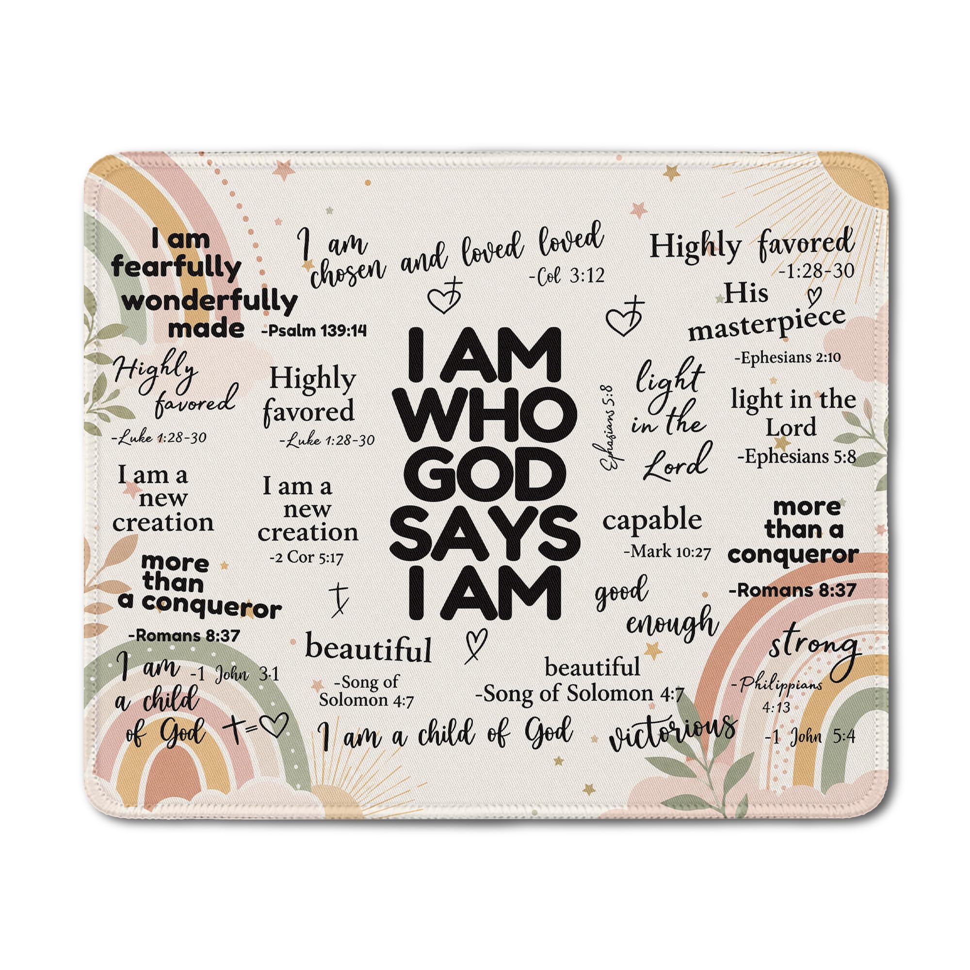 Inspirational Christian God Says I Am Mouse Pad, Minimalist Boho Floral Bible Verse Affirmation Mouse Pads Mousepad for Home Office Dorm Computers Laptop Supplies Desk Accessories, 9.5x7.9 Inch