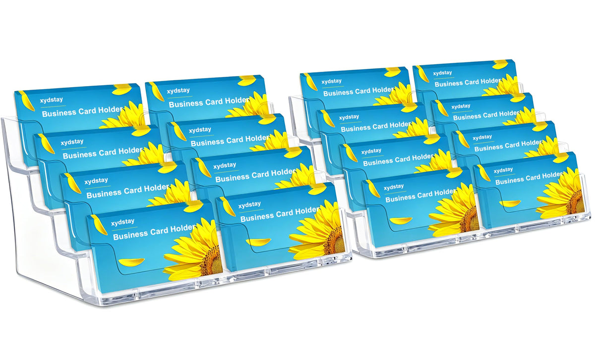 xydstay Acrylic 4-Tier Business Card Holder for Desk with 4 Pockets, 2 Pack