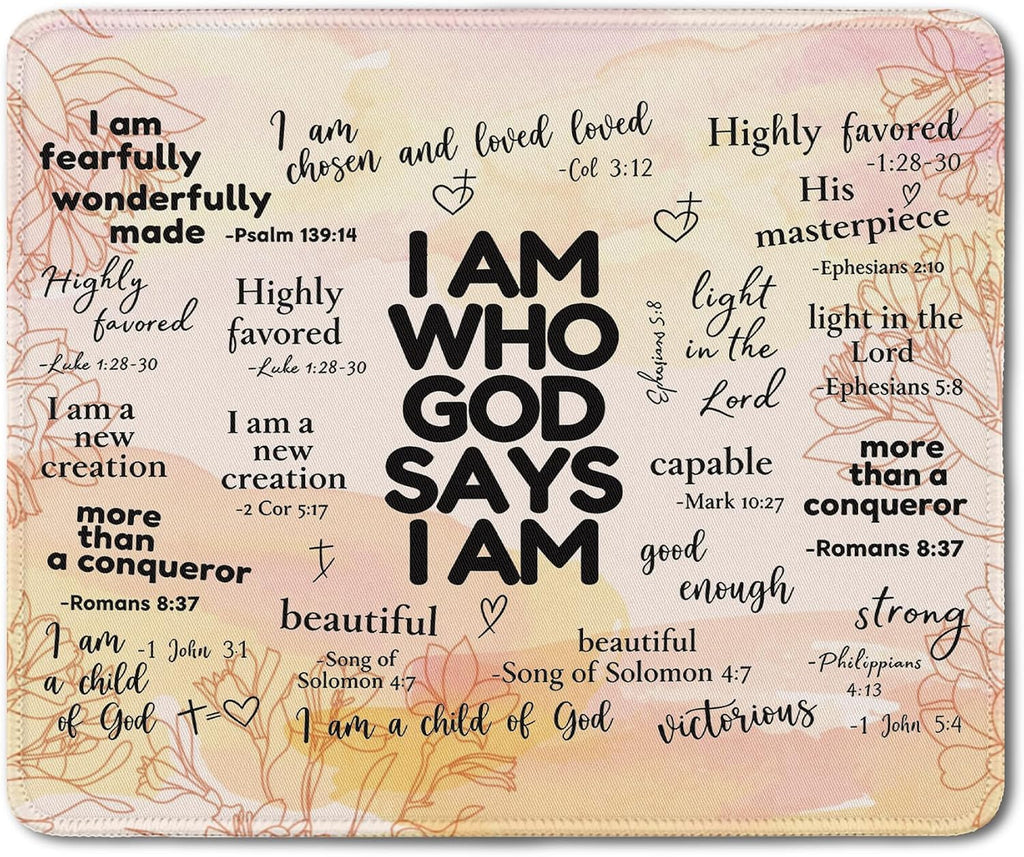 Inspirational Christian God Says I Am Mouse Pad, Minimalist Boho Floral Bible Verse Affirmation Mouse Pads Mousepad for Home Office Dorm Computers Laptop Supplies Desk Accessories, 9.5x7.9 Inch