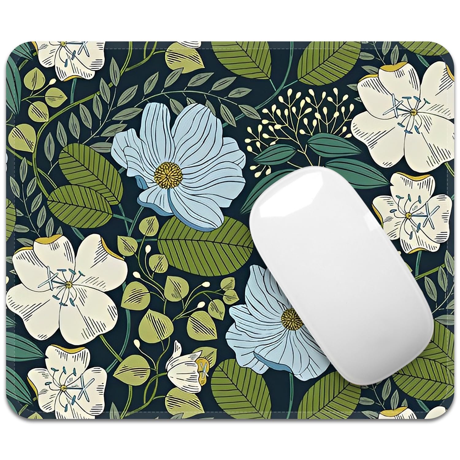 FROGIGO Mouse Pad with Stitched Edges - Cute Floral Mousepad for Women, 9.25 x 7.75 inch Washable Square Desk Pad, Non-Slip Rubber Base, Office Home Laptop Accessories - Vintage Garden