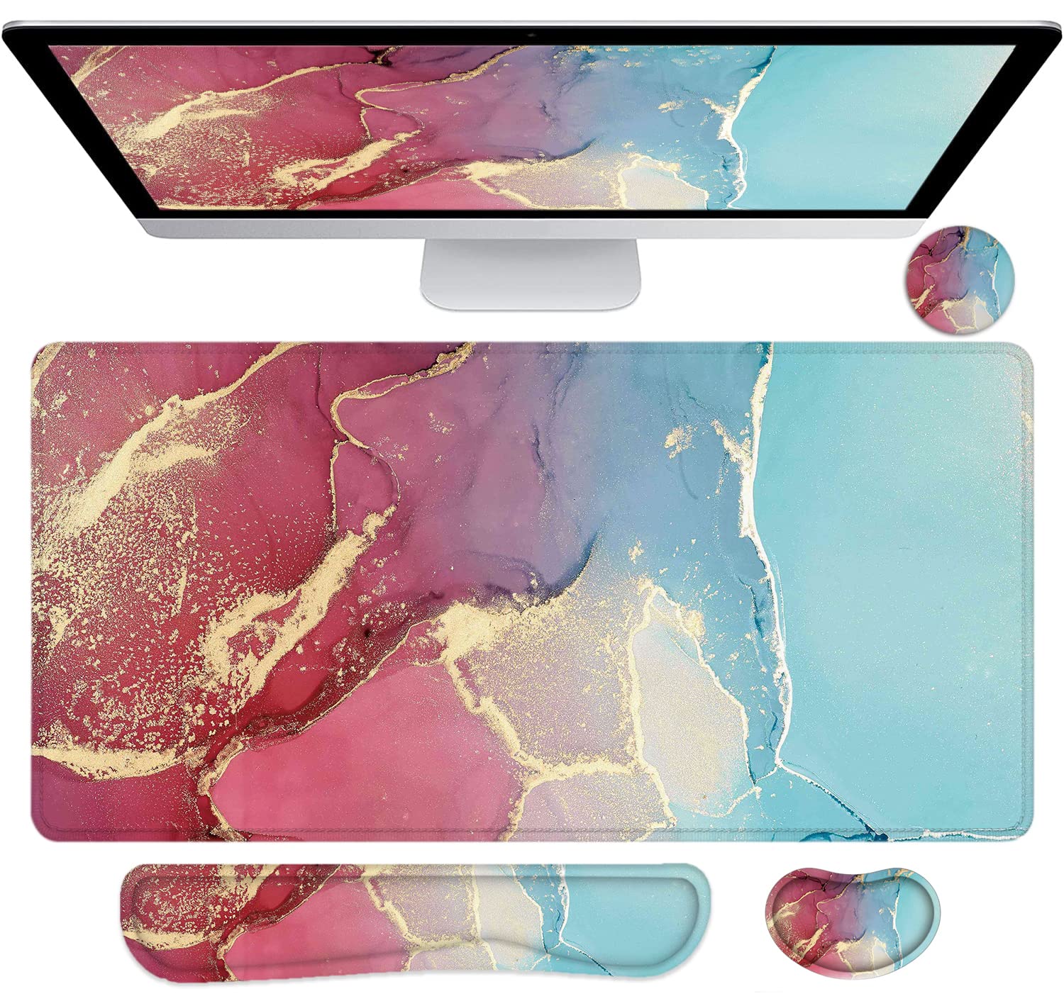 Large Mouse Pad with Wrist Rest, 4-in-1 Wrist Rest for Keyboard and Mouse