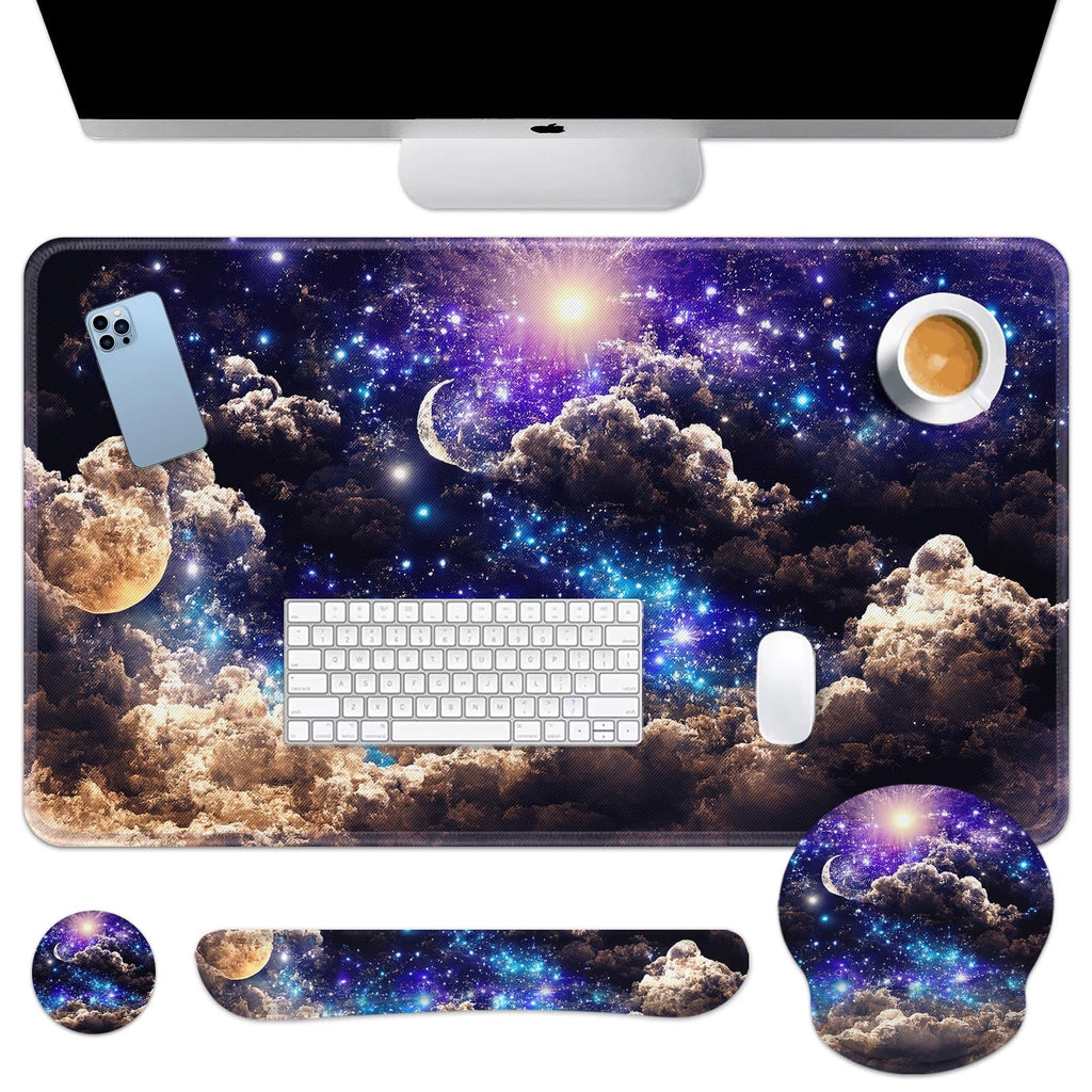 Britimes Keyboard Mouse Pad Set, 4 in 1 Desk Mat Set, Pink Rose Gold
