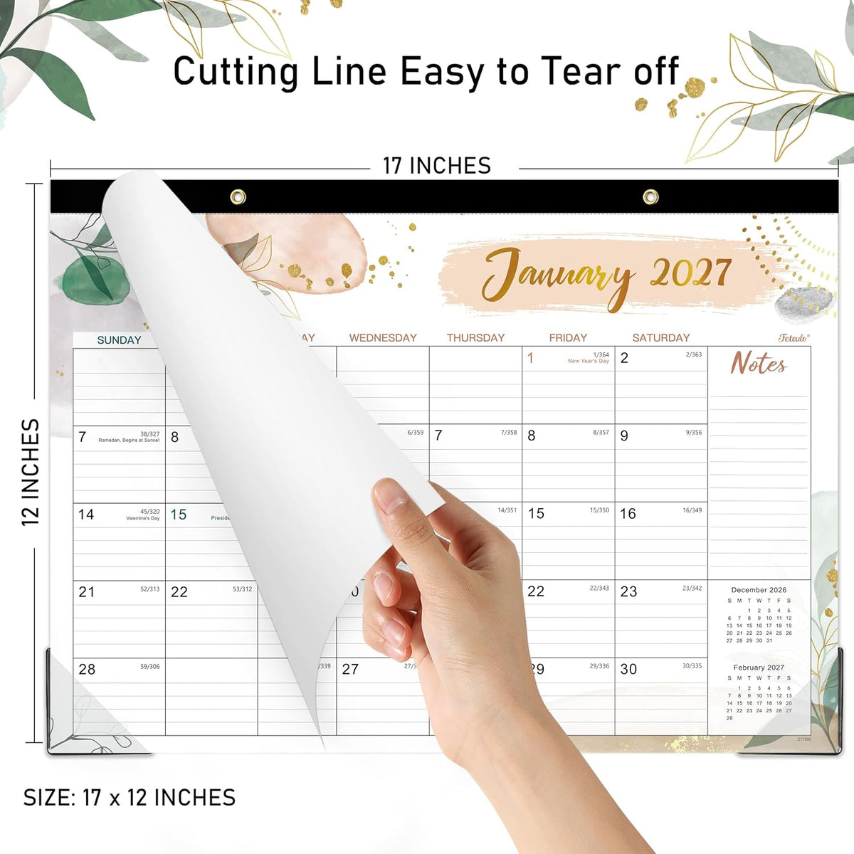 2027 Calendar - 2027 Desk Calendar, JAN. 2027 - DEC. 2027, 17" x 12"