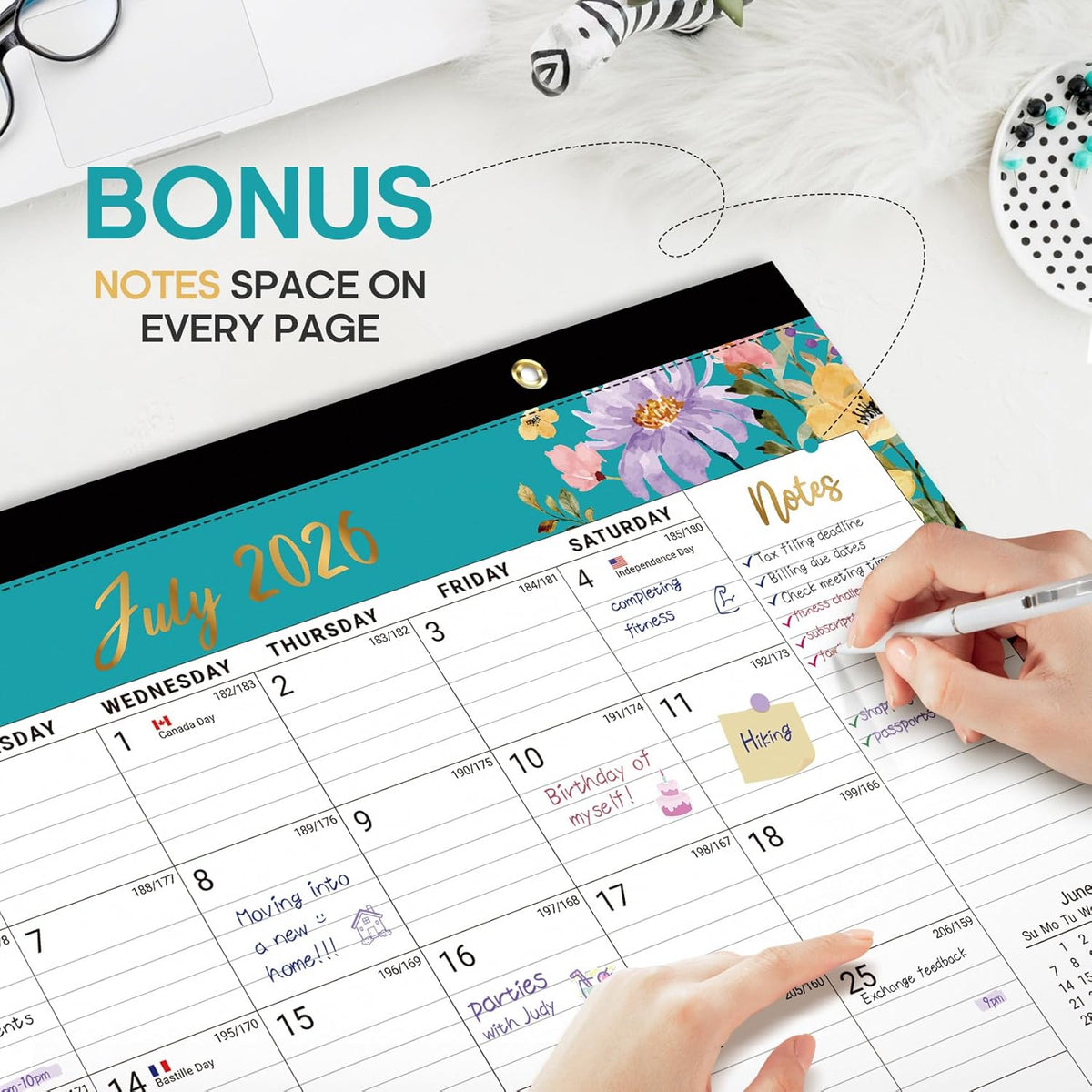 Taja Desk Calendar 2026-2027, Jul 2026-Dec 2027, 18-Month, 17" x 12"