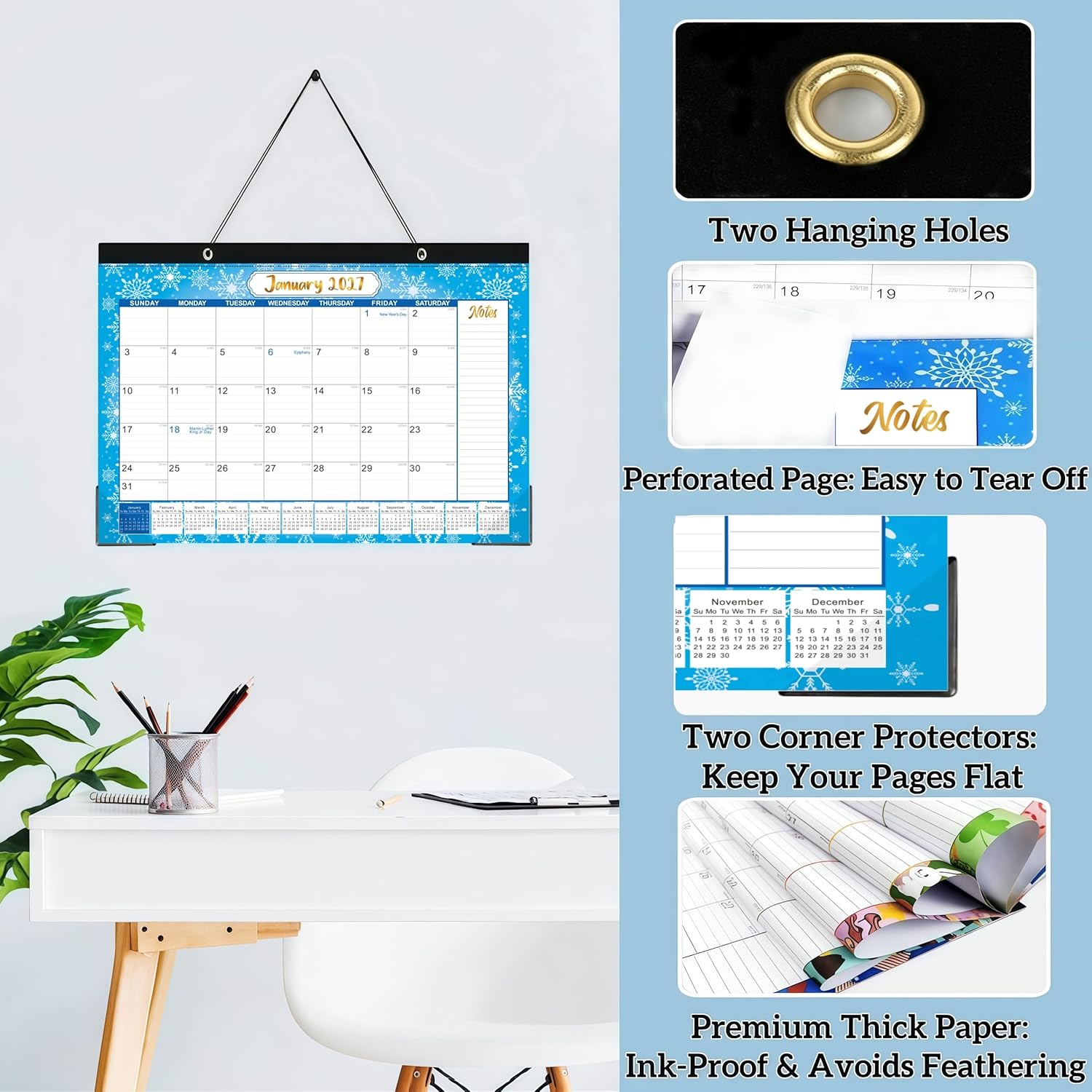 Desk Calendar 2026-2027, Large 18-Month Desk/Wall Calendar, Until Dec 2027