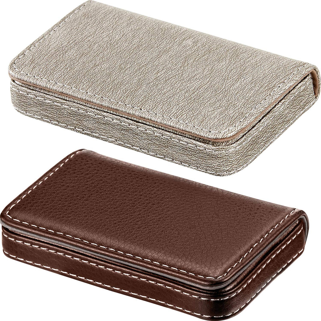 Outus 2 Pcs Business Card Holder PU Leather, Black and Coffee