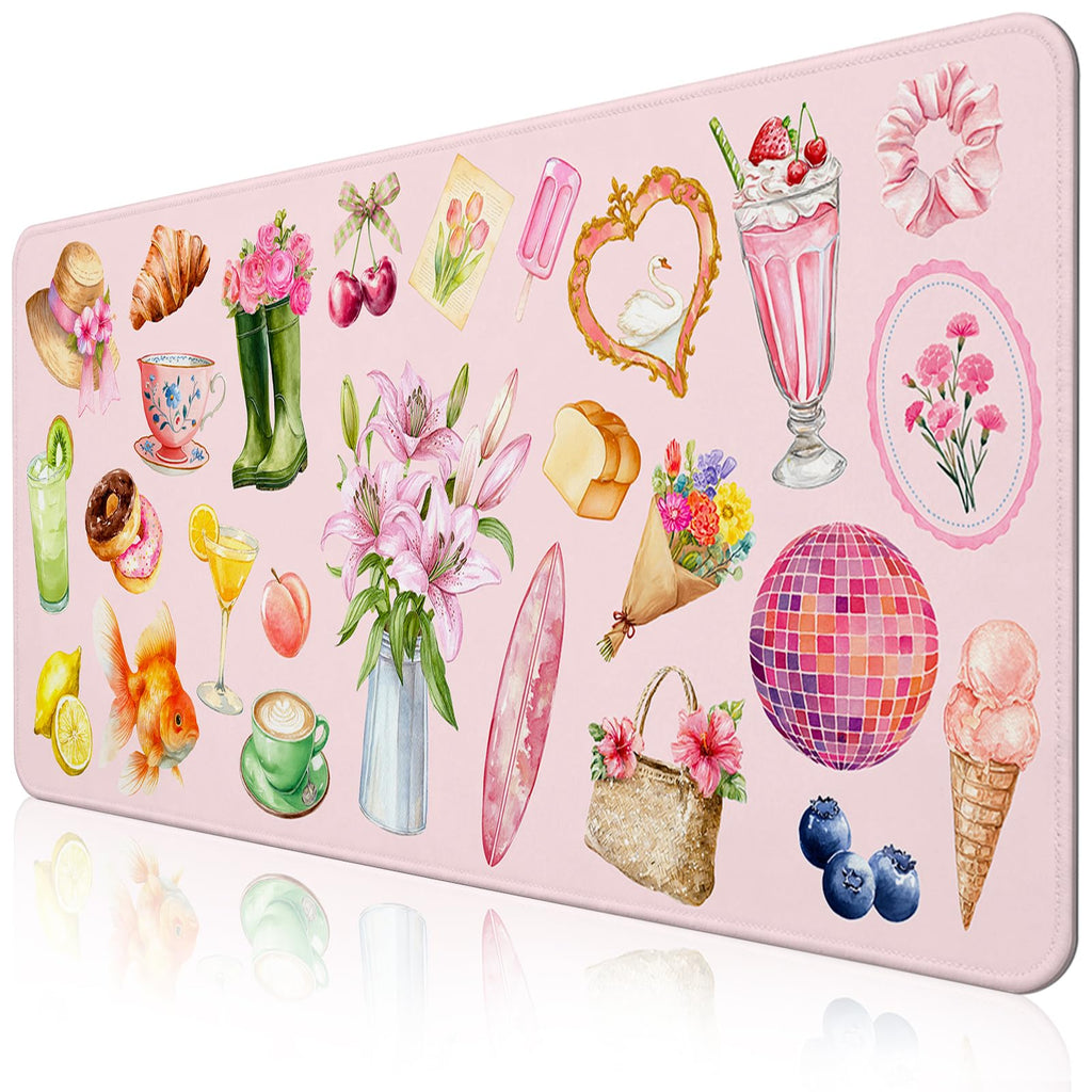 Pink Floral Mouse Pad Large 35.4×15.7 Aesthetic Cute Desk Mat