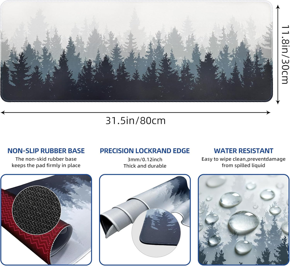 Galdas Mouse Pad For Gaming,Forest Background Pattern XXL XL Large Mouse Mat Long Extended MousePad Desk Mat Non-Slip Rubber Mice Pads Stitched Edges Thin (31.5 x 11.8 x 0.12 Inches) Tree