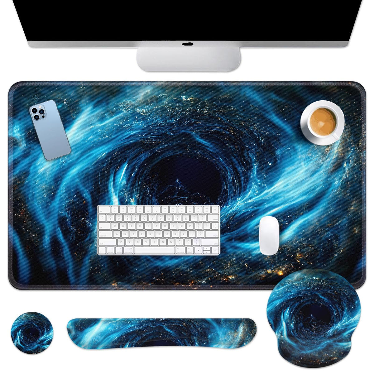 Britimes Keyboard Mouse Pad Set, 4 in 1 Desk Mat Set, Pink Rose Gold